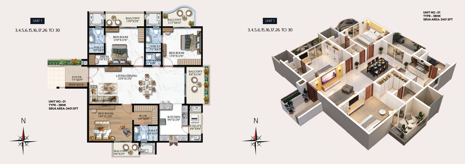 Melange One 3 BHK floor plan